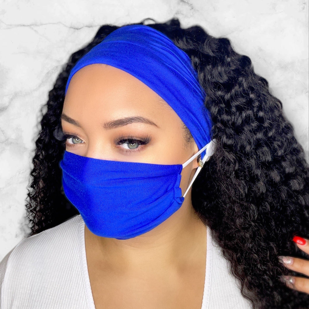 Royal Blue Headband and Mask Set