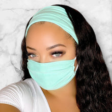 Load image into Gallery viewer, NEW! Seafoam Green Headband and Mask Set
