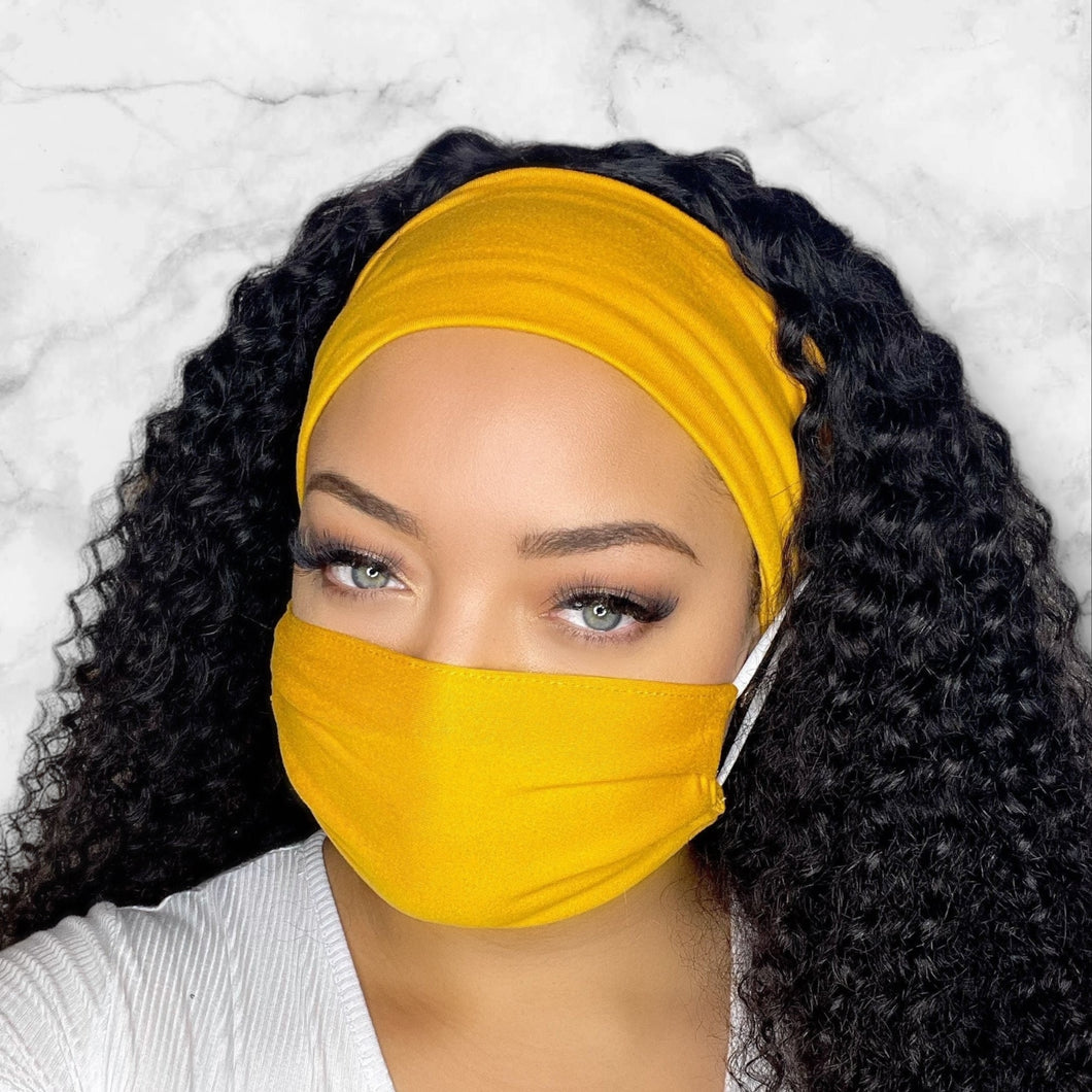 Mustard Headband and Mask Set
