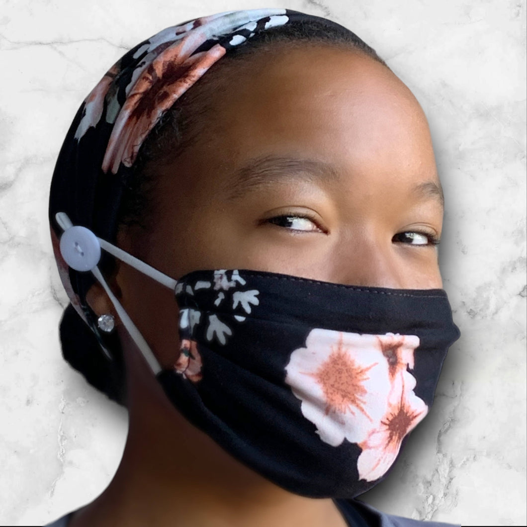 Black Petunia Headband and Mask Set