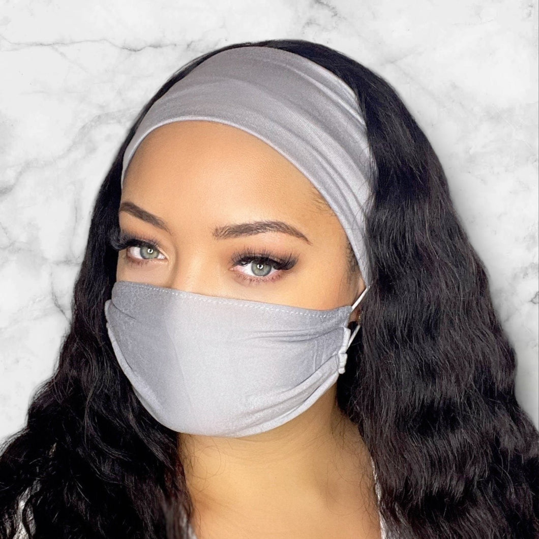 Grey Headband and Mask Set