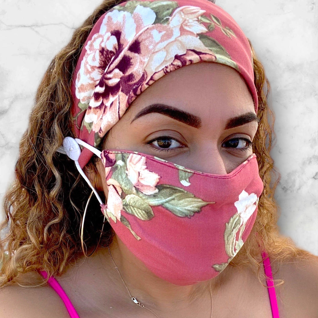 Pink Lily Headband and Mask Set