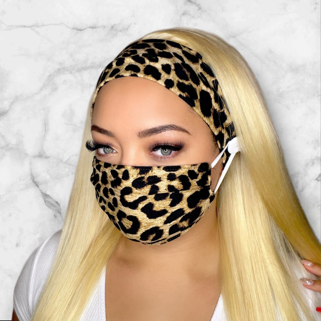 Leopard Headband and Mask Set