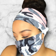 Load image into Gallery viewer, Girly Camo Headband and Mask Set
