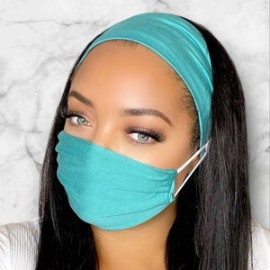 NEW! Teal Blue Headband and Mask Set