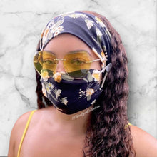Load image into Gallery viewer, Black Daffodil Headband and Mask Set

