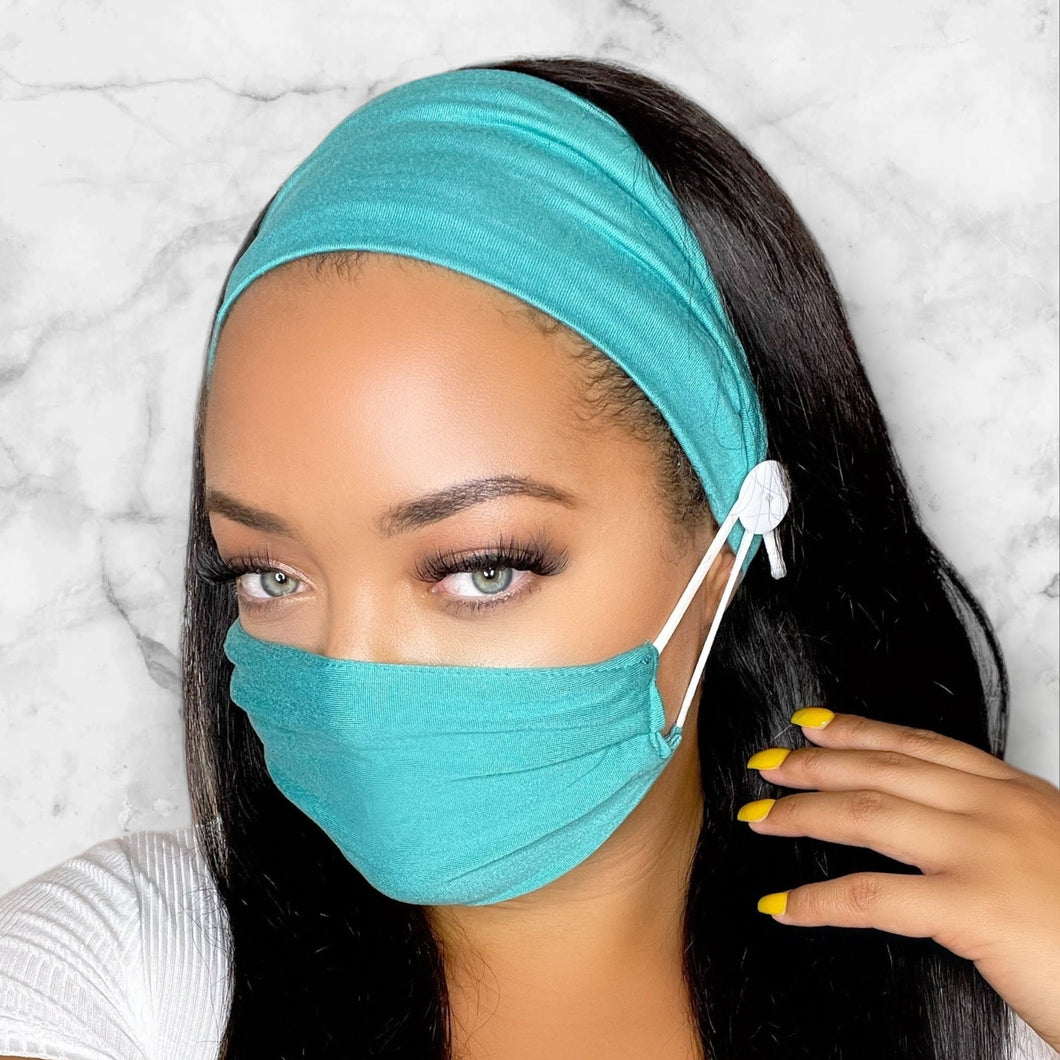 NEW! Teal Blue Headband and Mask Set