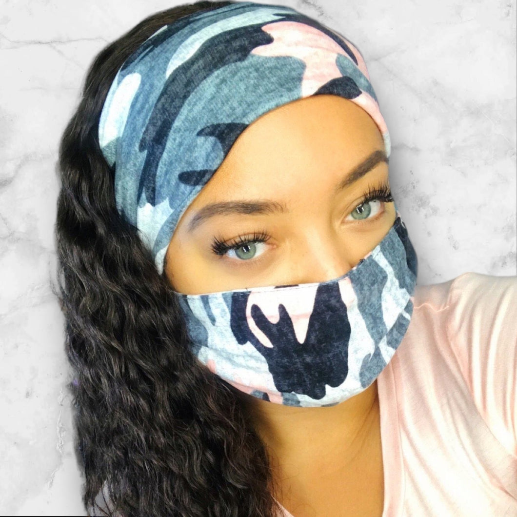 Girly Camo Headband and Mask Set