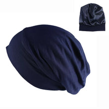 Load image into Gallery viewer, Navy Blue Satin Lined Beanie
