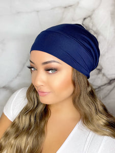 Navy Blue Satin Lined Beanie