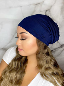 Navy Blue Satin Lined Beanie