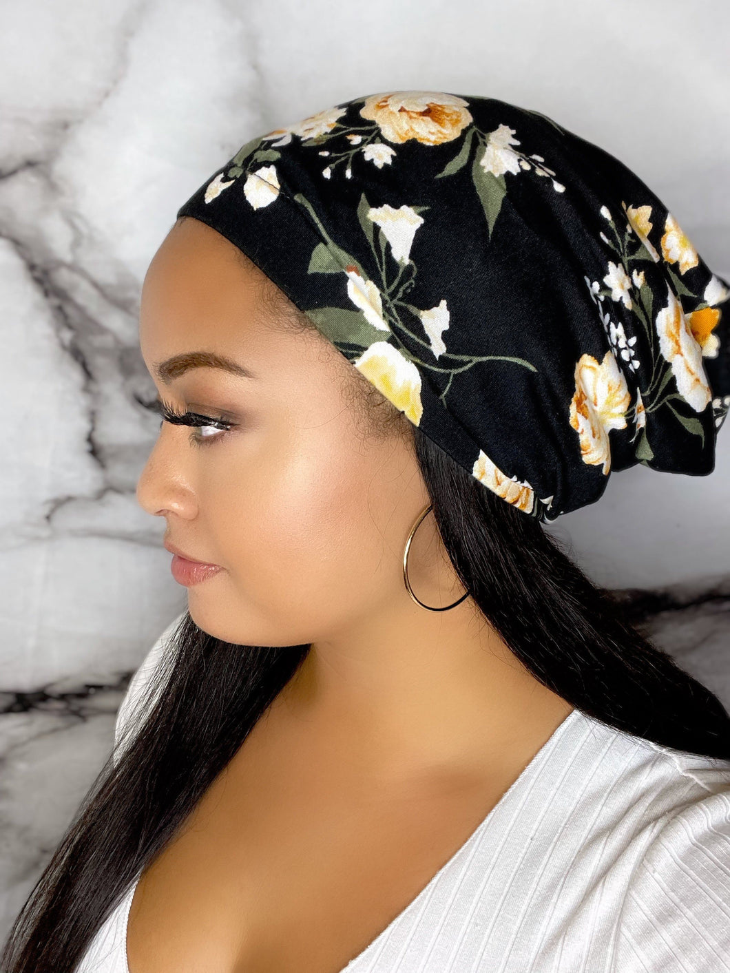 Beanie Bonnets - Black Daffodil Satin Lined Beanie