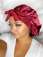 Load image into Gallery viewer, Bow Tie Bonnets - Wine Red Bow Tie Bonnet
