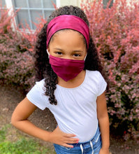 Load image into Gallery viewer, Headband And Mask Set - Children&#39;s Deep Red Tie-Dye Headband And Mask Set
