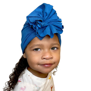 Children's Denim Blue Flower Turban